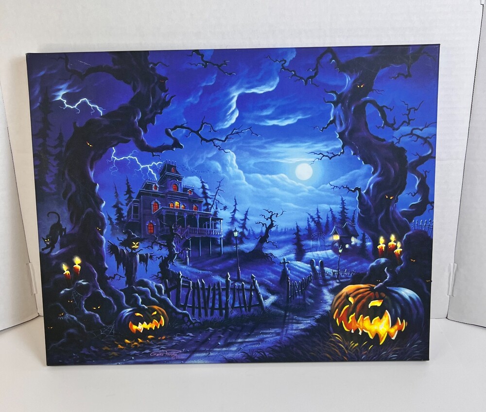 Friday Night by Geno Peoples Wall Art Framed Halloween-Themed Haunted House